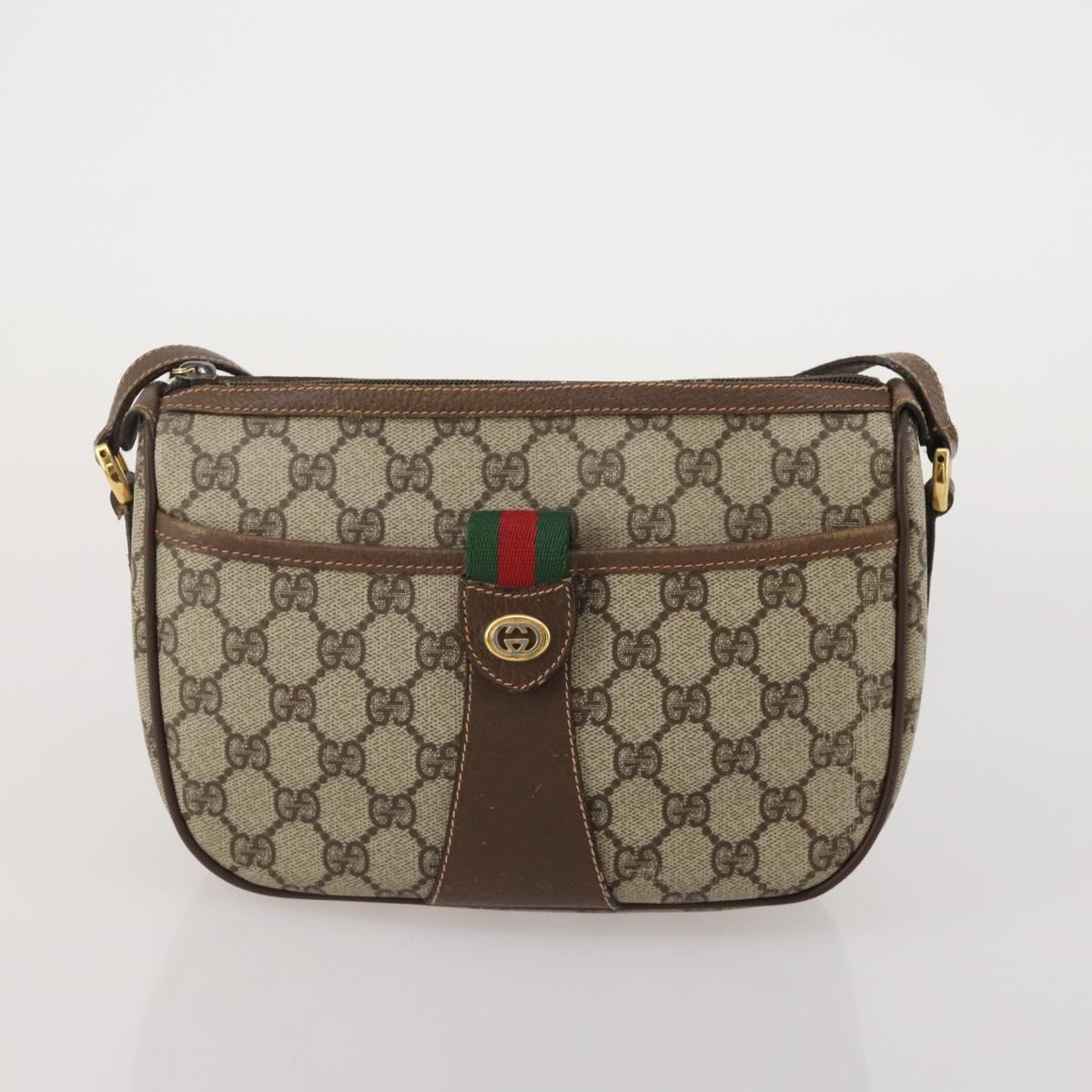 GUCCI GG Supreme GG Plus Supreme Web Sherry Line Bag PVC 2 Set Beige Auth 202042