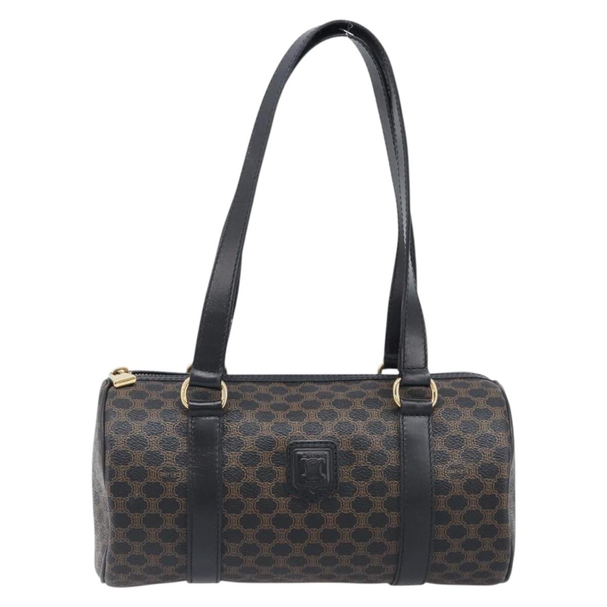 CELINE Macadam Hand Bag PVC Leather Black Gold Tone Auth 202048V