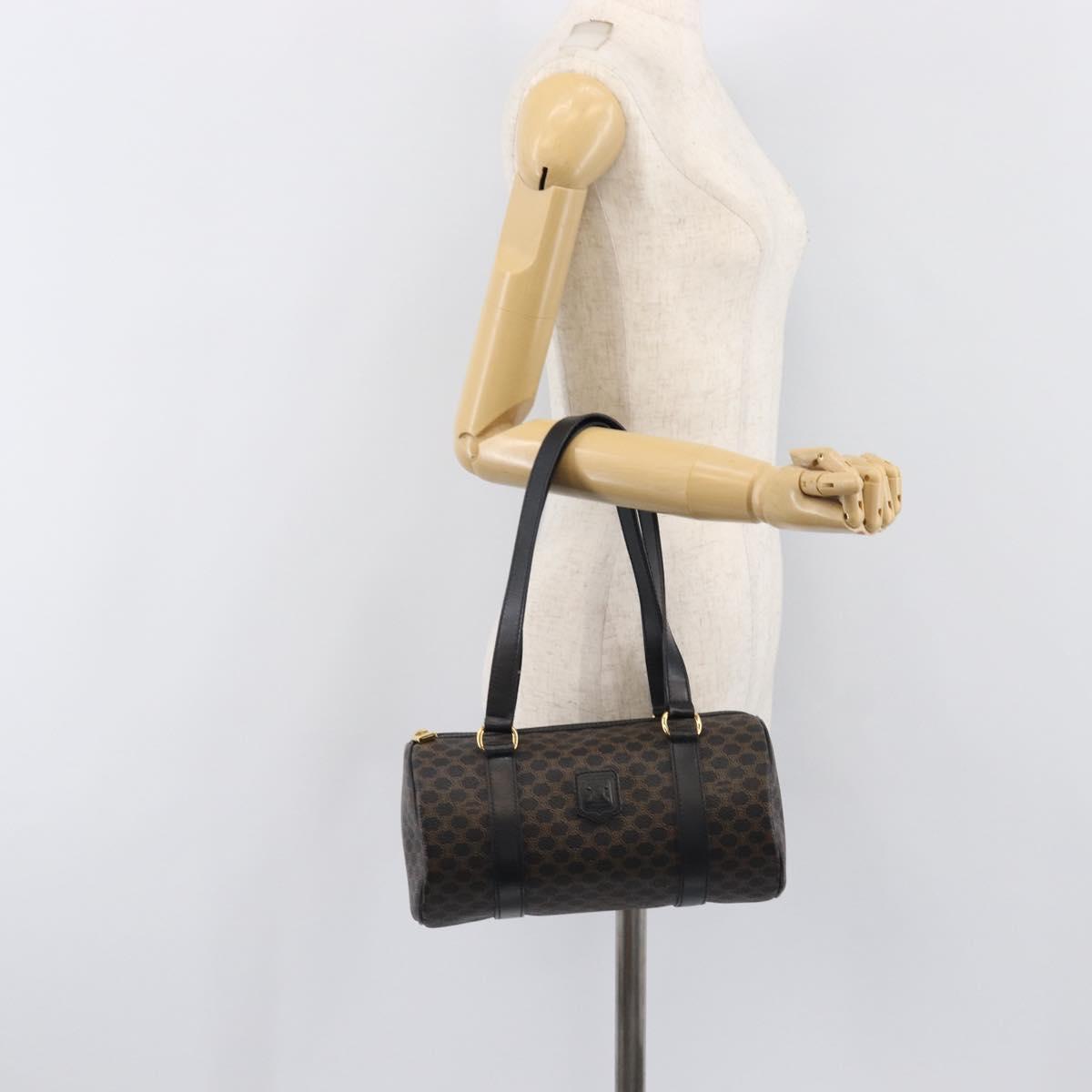 CELINE Macadam Hand Bag PVC Leather Black Gold Tone Auth 202048V