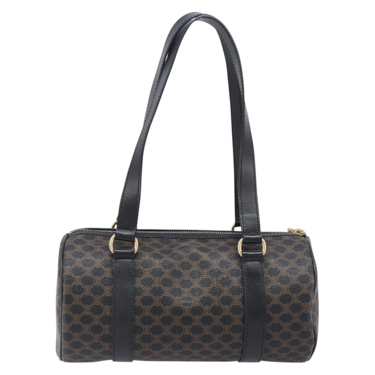 CELINE Macadam Hand Bag PVC Leather Black Gold Tone Auth 202048V