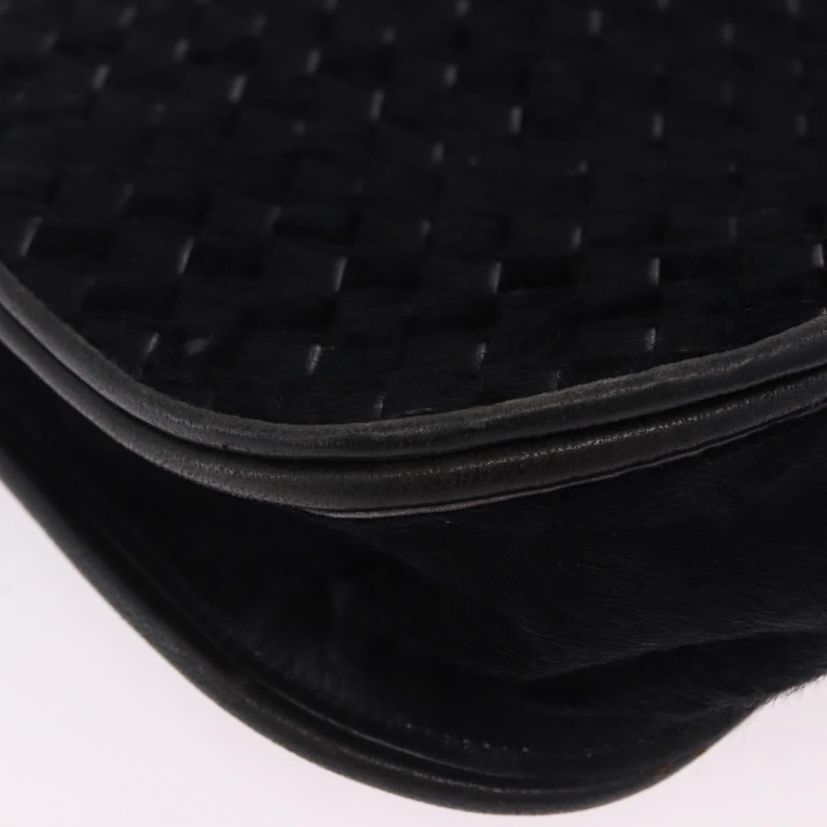 BOTTEGA VENETA INTRECCIATO Shoulder Bag Fur Black Auth 202071