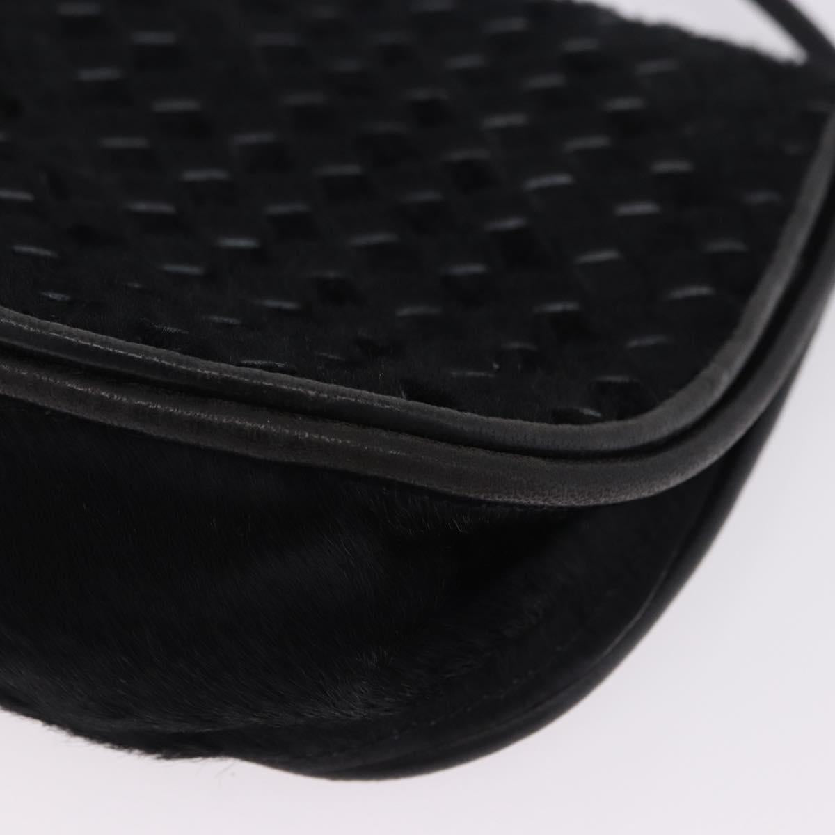 BOTTEGA VENETA INTRECCIATO Shoulder Bag Fur Black Auth 202071