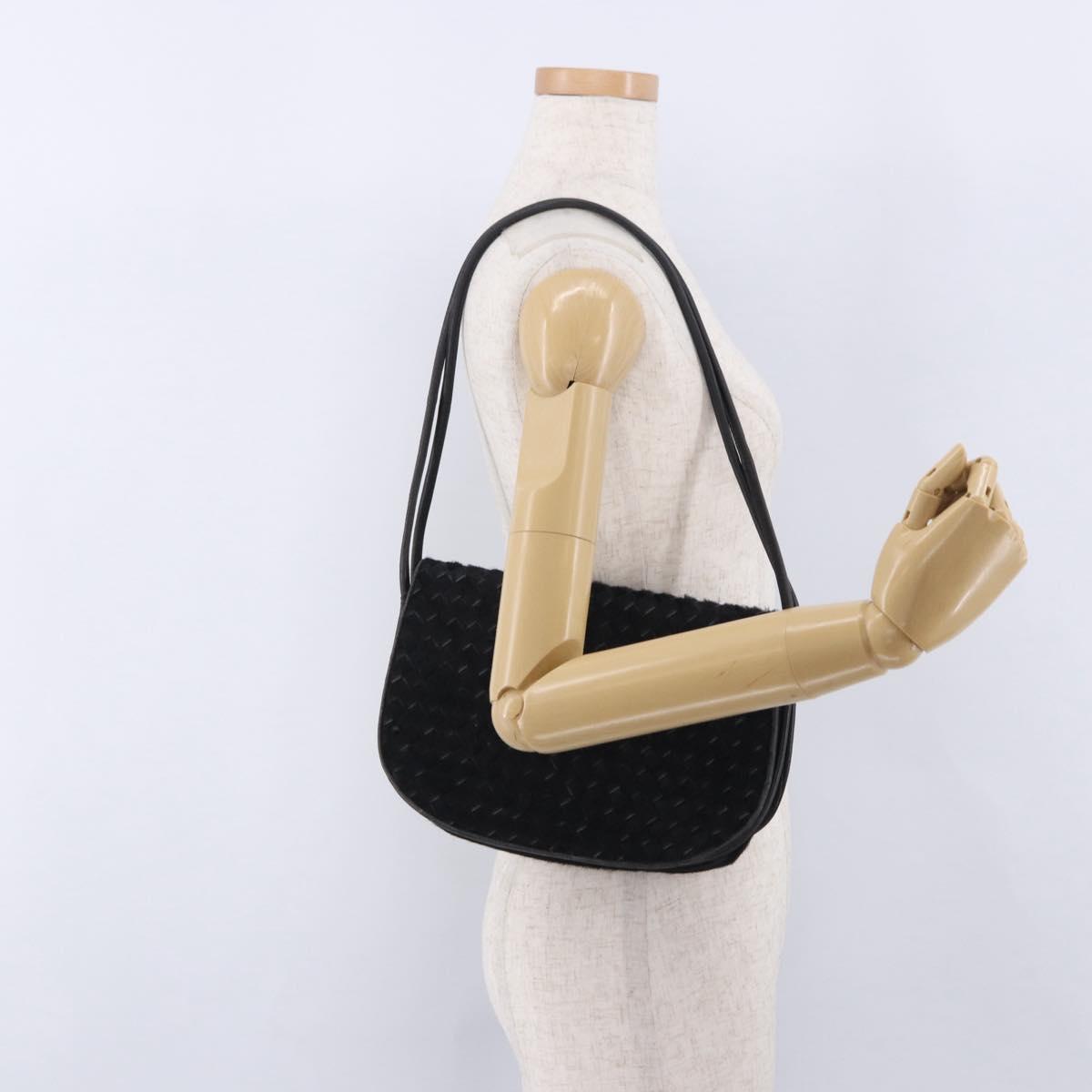 BOTTEGA VENETA INTRECCIATO Shoulder Bag Fur Black Auth 202071