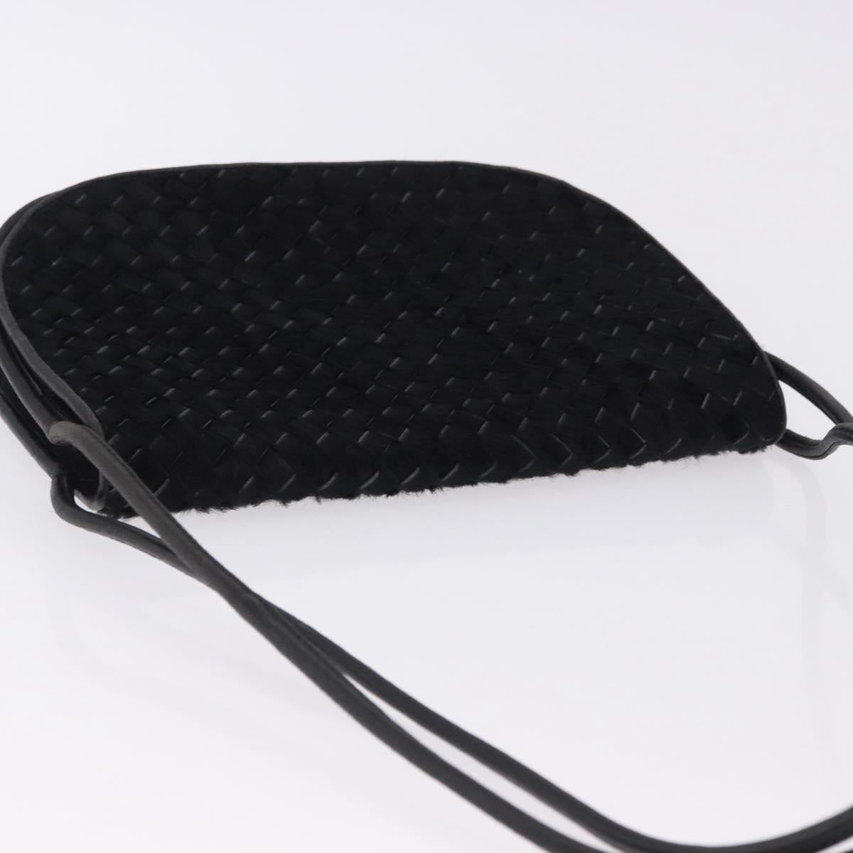 BOTTEGA VENETA INTRECCIATO Shoulder Bag Fur Black Auth 202071