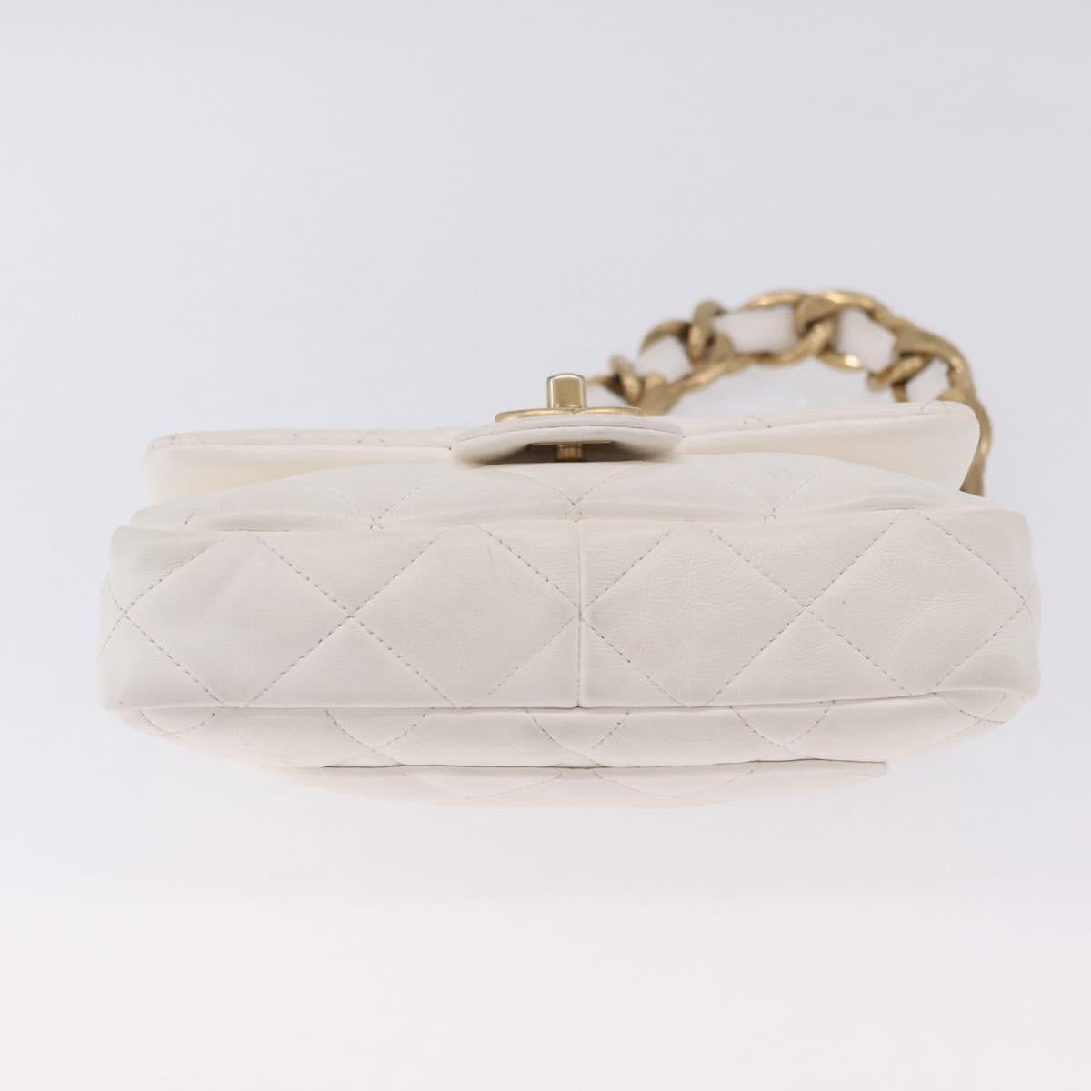 CHANEL Matelasse Chain Shoulder Bag Leather White Gold Tone CC Auth 202072SAM