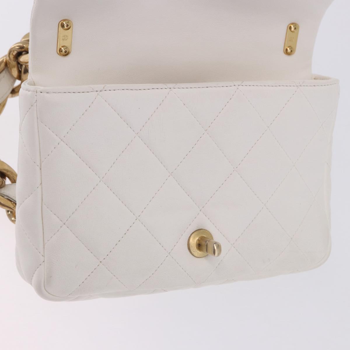 CHANEL Matelasse Chain Shoulder Bag Leather White Gold Tone CC Auth 202072SAM