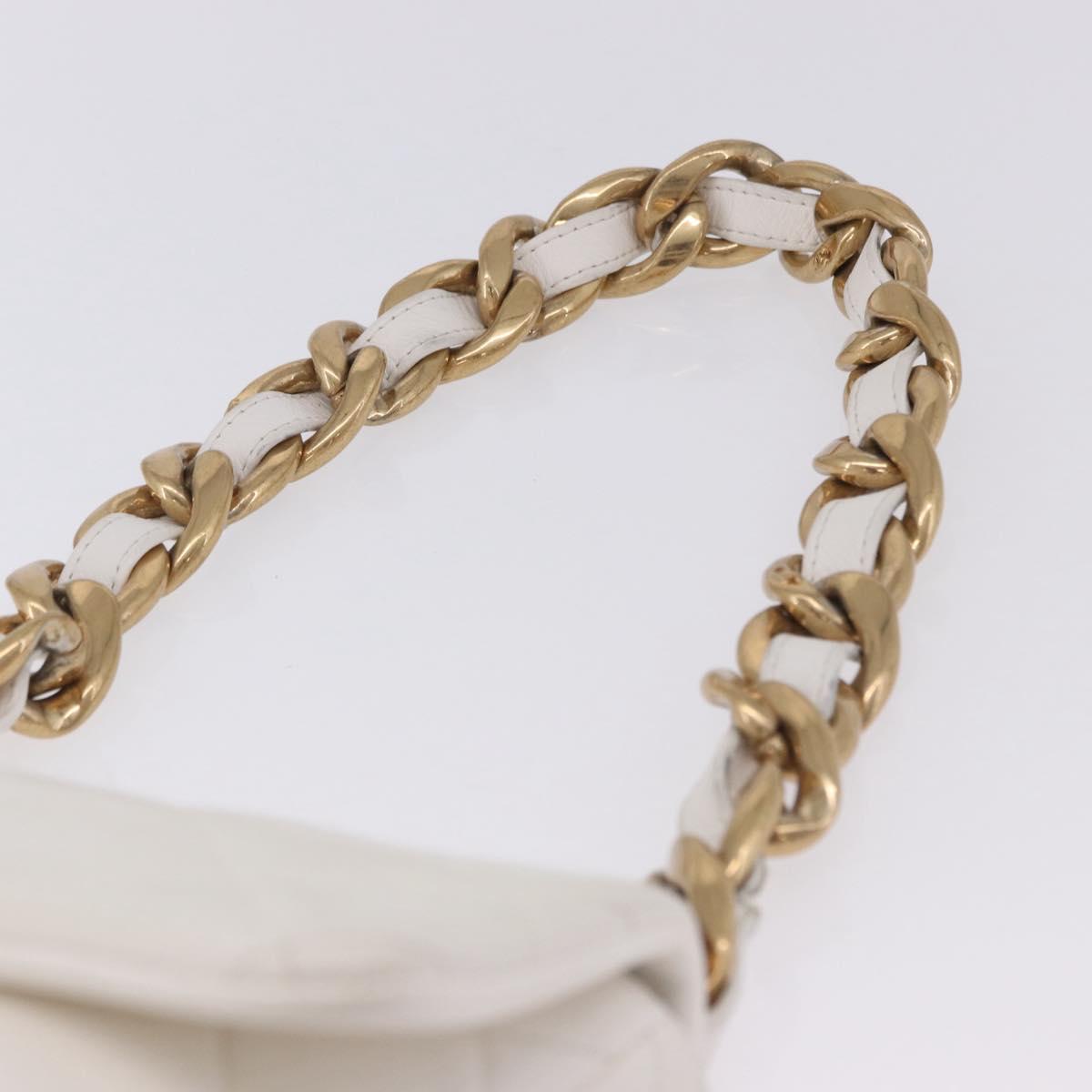 CHANEL Matelasse Chain Shoulder Bag Leather White Gold Tone CC Auth 202072SAM