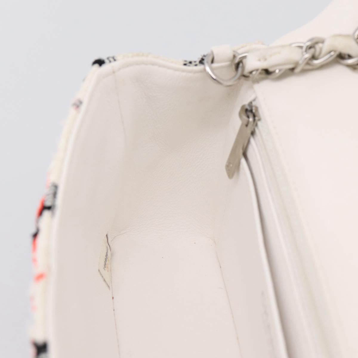 CHANEL Mini Matelasse 20 Chain Shoulder Bag tweed White Silver CC Auth 202073SM