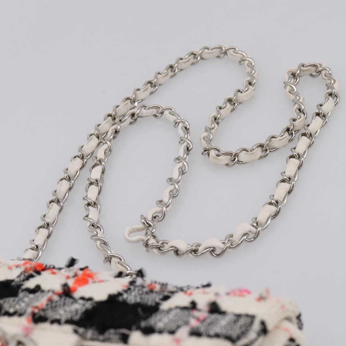 CHANEL Mini Matelasse 20 Chain Shoulder Bag tweed White Silver CC Auth 202073SM