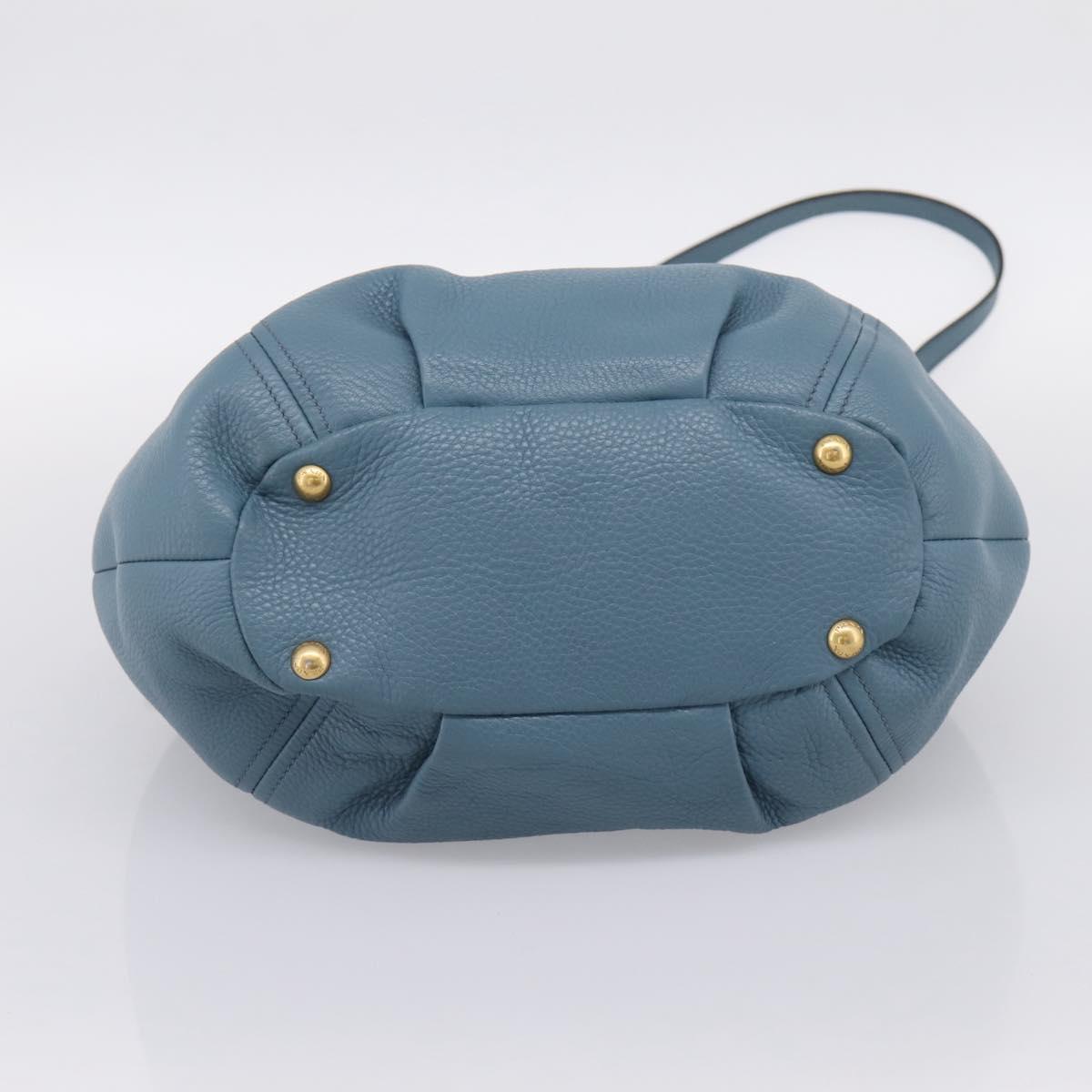 PRADA Hand Bag Leather 2way Light Blue Gold Tone Auth 202074V