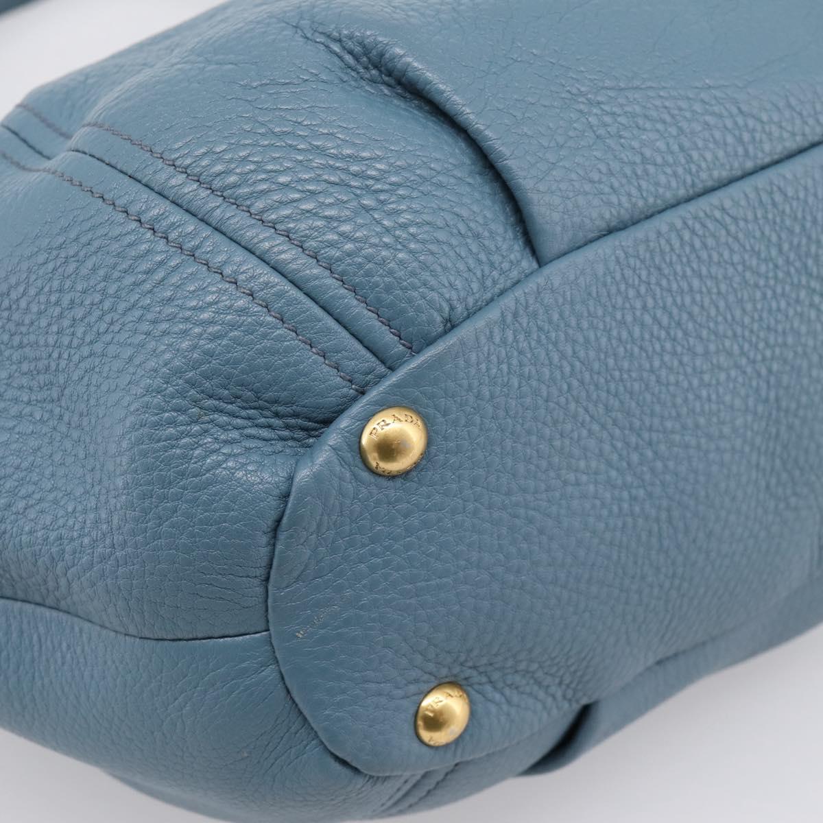 PRADA Hand Bag Leather 2way Light Blue Gold Tone Auth 202074V
