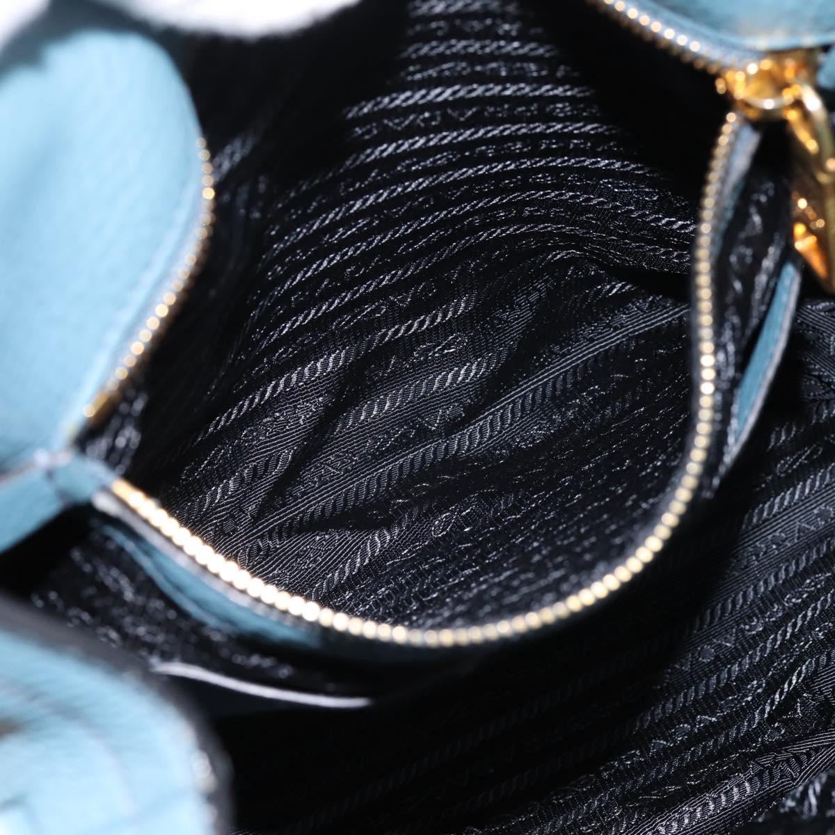 PRADA Hand Bag Leather 2way Light Blue Gold Tone Auth 202074V
