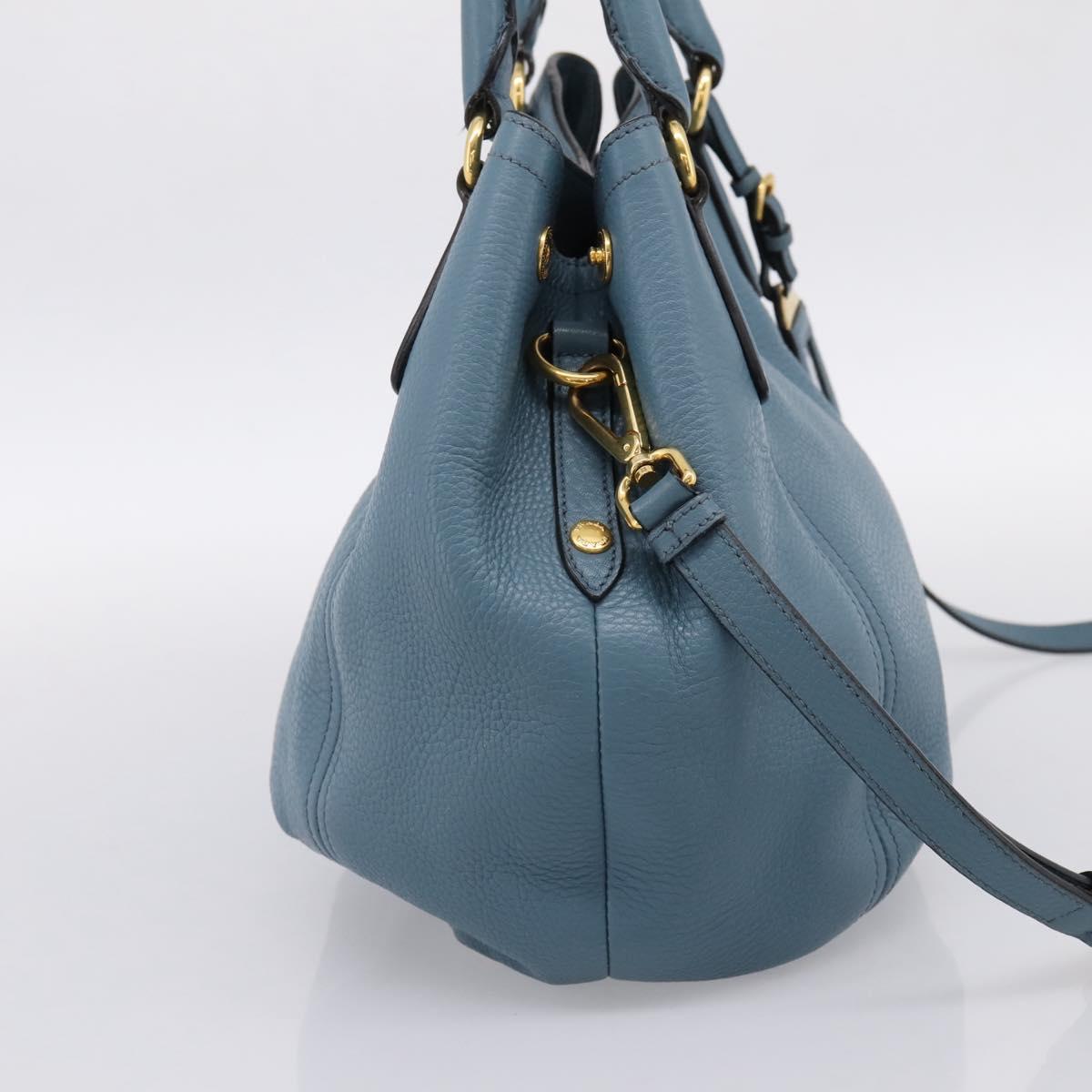 PRADA Hand Bag Leather 2way Light Blue Gold Tone Auth 202074V