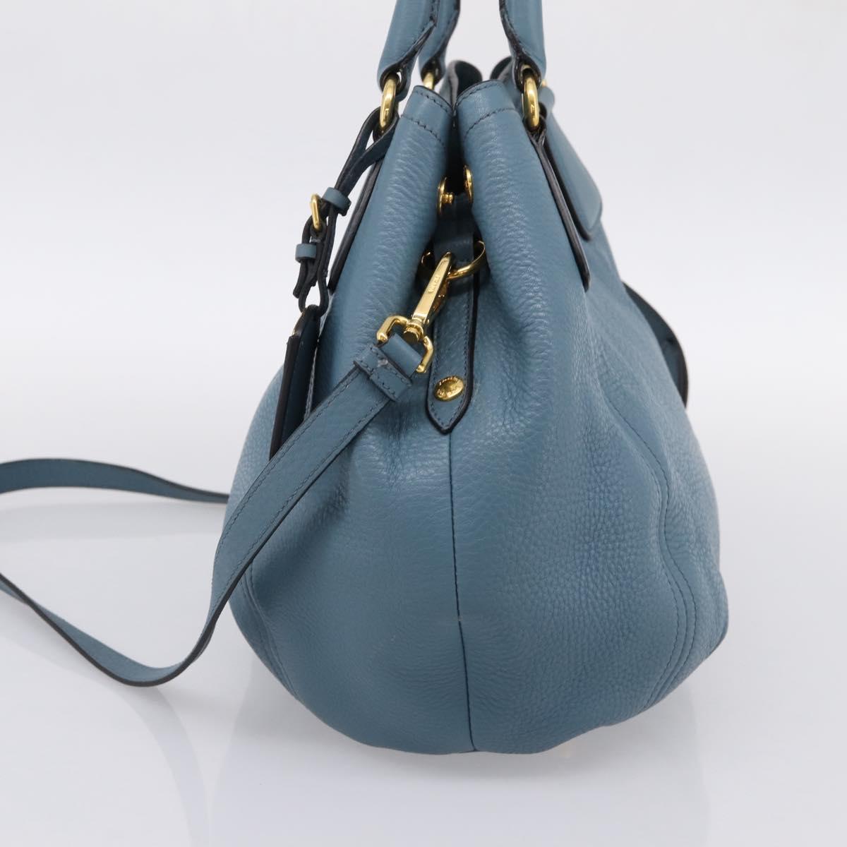 PRADA Hand Bag Leather 2way Light Blue Gold Tone Auth 202074V