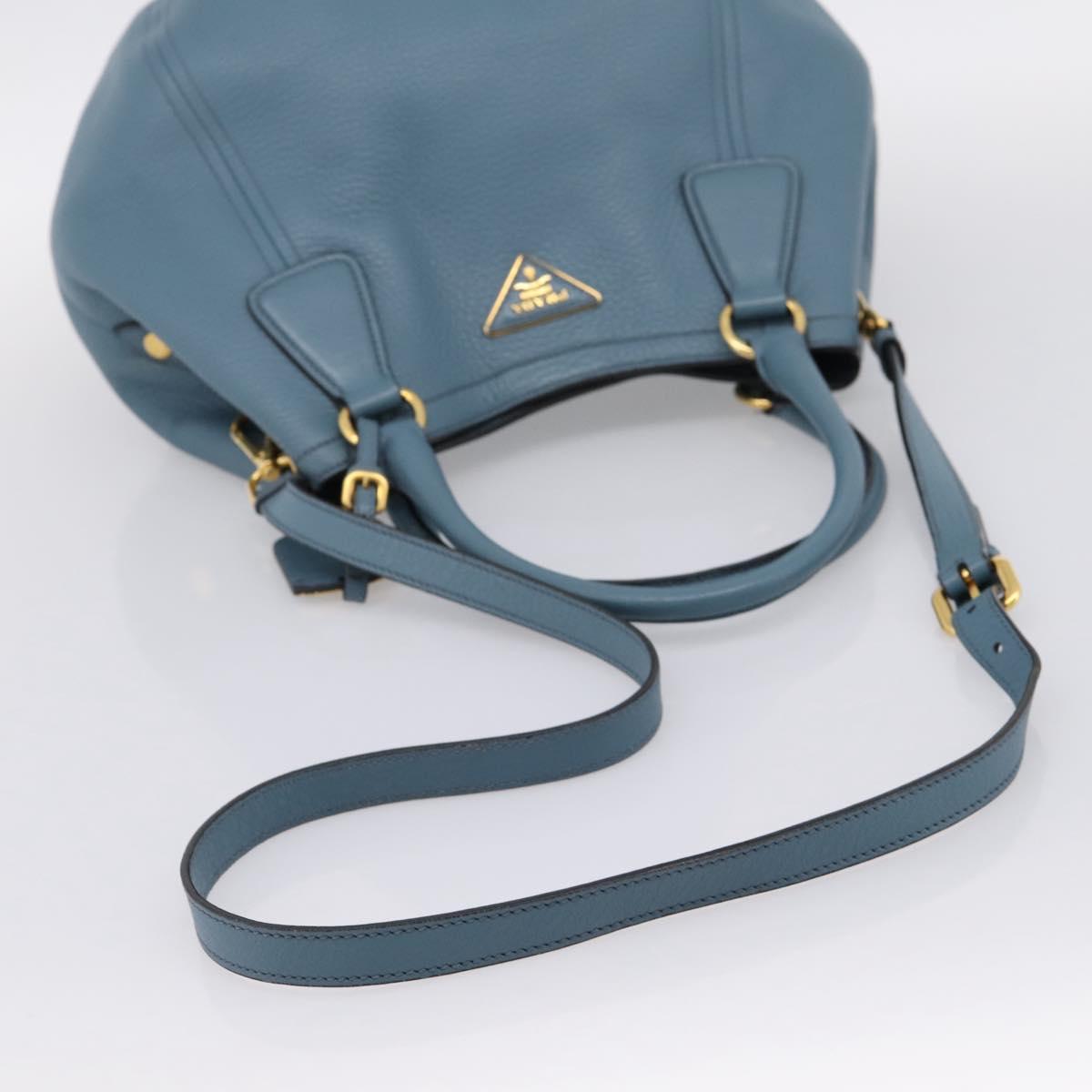 PRADA Hand Bag Leather 2way Light Blue Gold Tone Auth 202074V