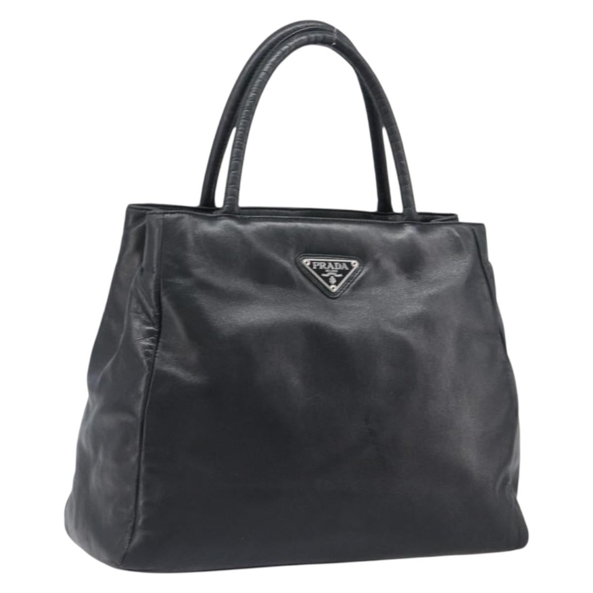 PRADA Hand Bag Leather Black Silver Auth 202075A