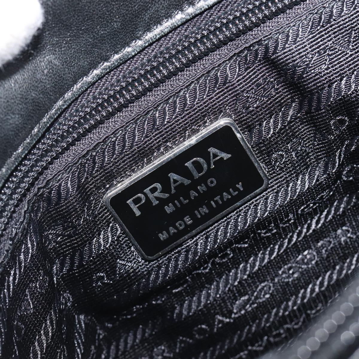 PRADA Hand Bag Leather Black Silver Auth 202075A