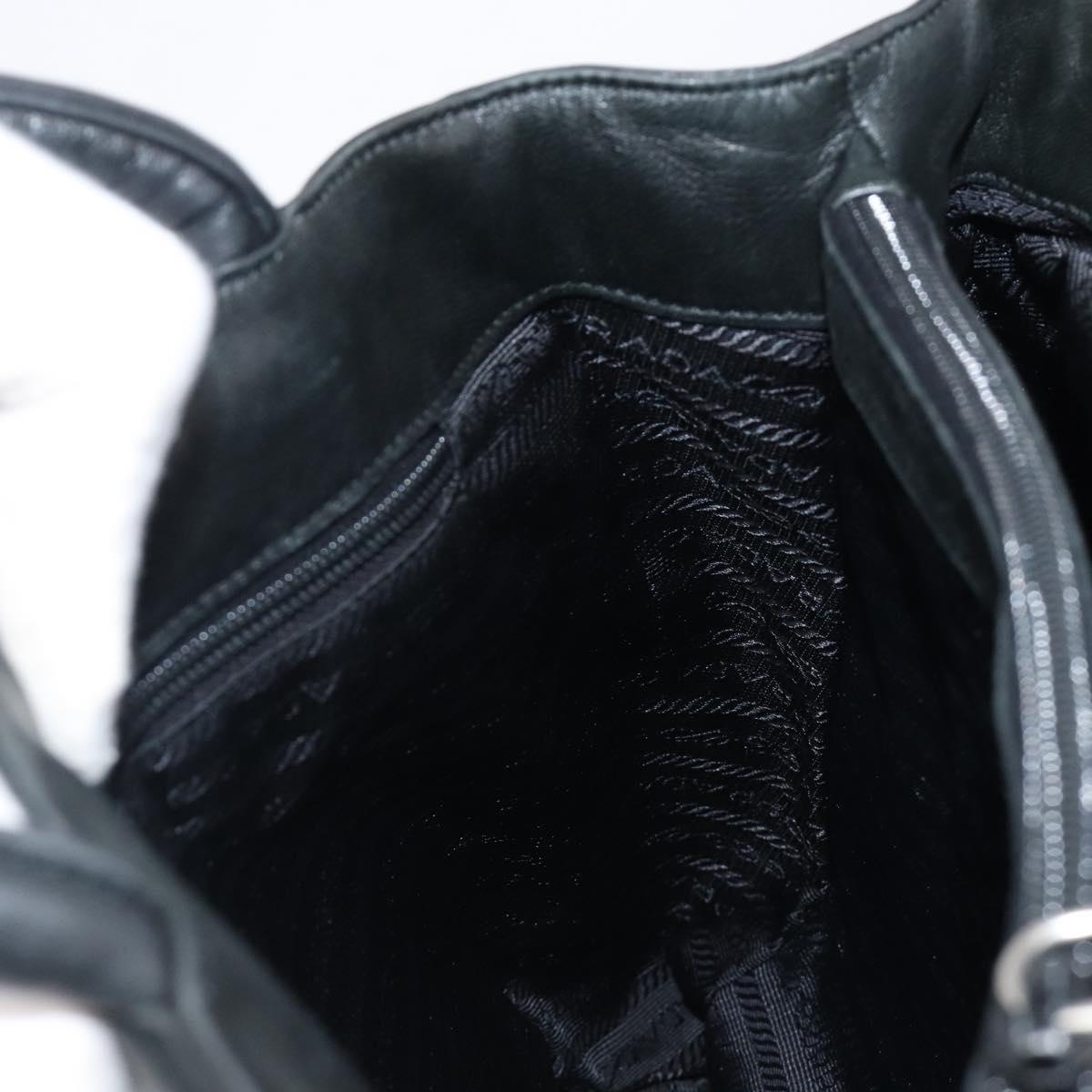 PRADA Hand Bag Leather Black Silver Auth 202075A