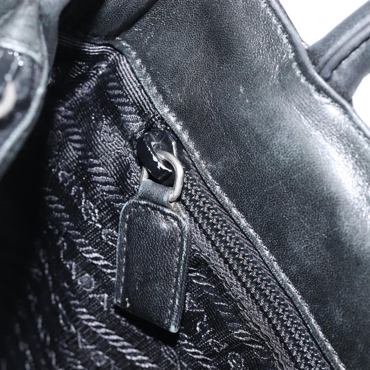 PRADA Hand Bag Leather Black Silver Auth 202075A