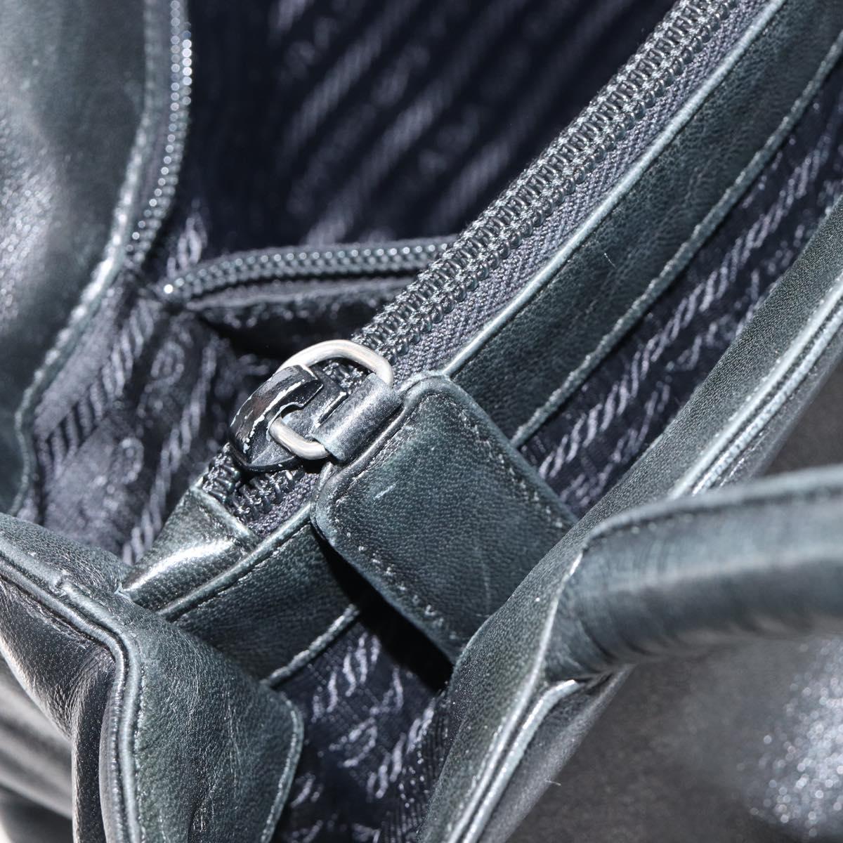 PRADA Hand Bag Leather Black Silver Auth 202075A