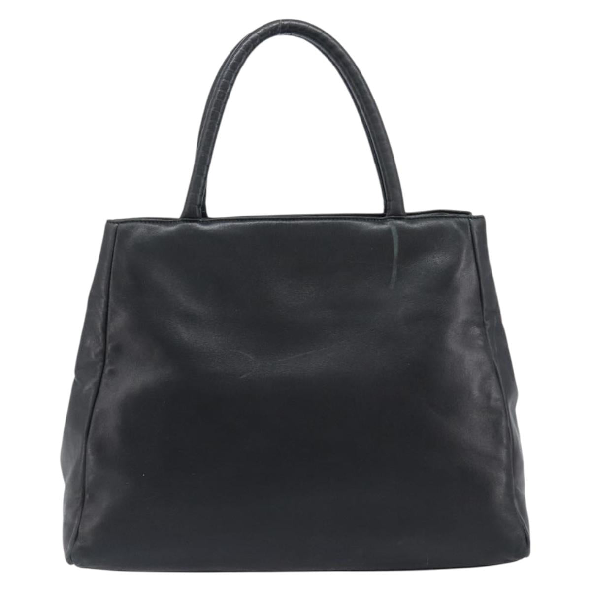 PRADA Hand Bag Leather Black Silver Auth 202075A