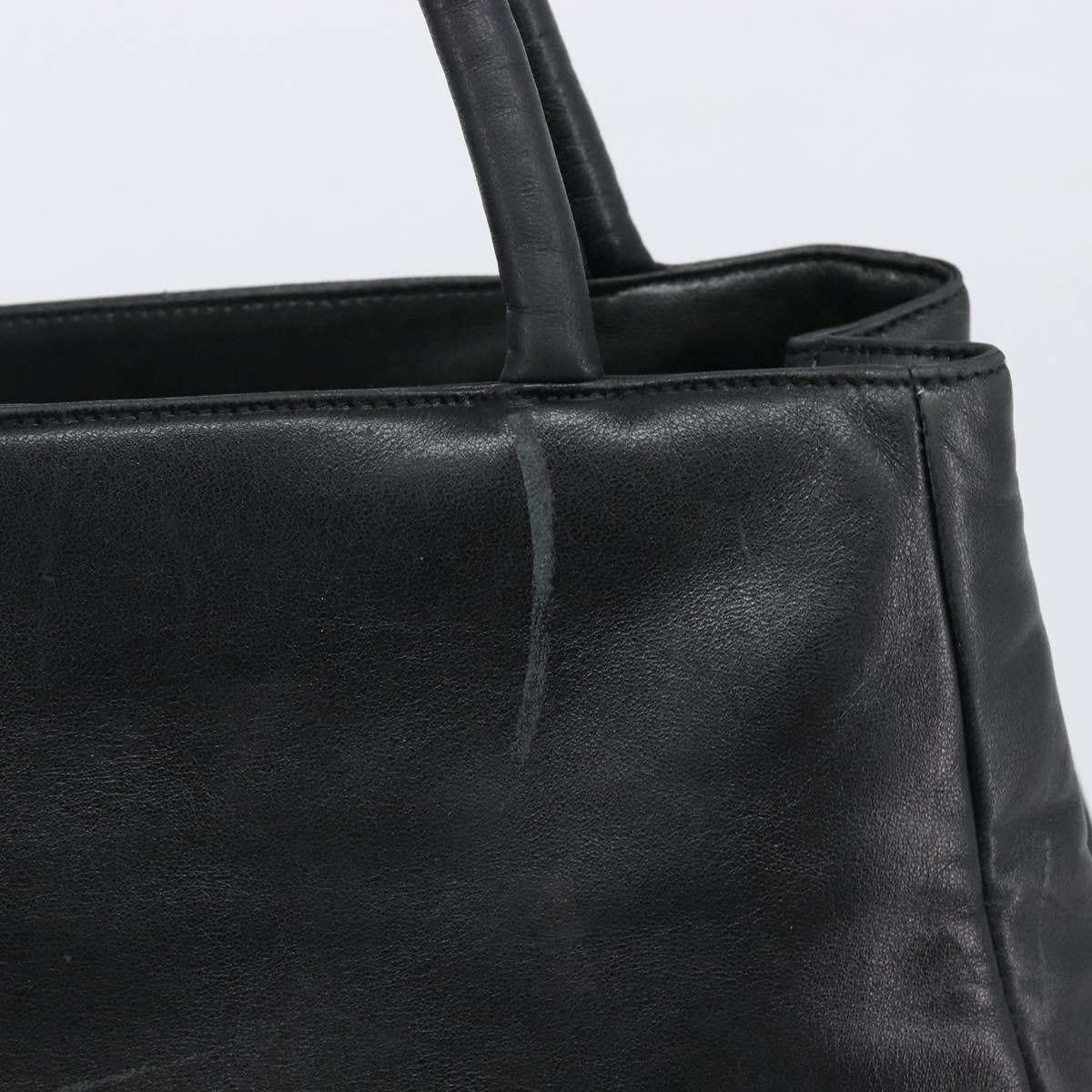 PRADA Hand Bag Leather Black Silver Auth 202075A