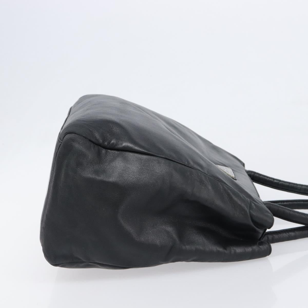 PRADA Hand Bag Leather Black Silver Auth 202075A