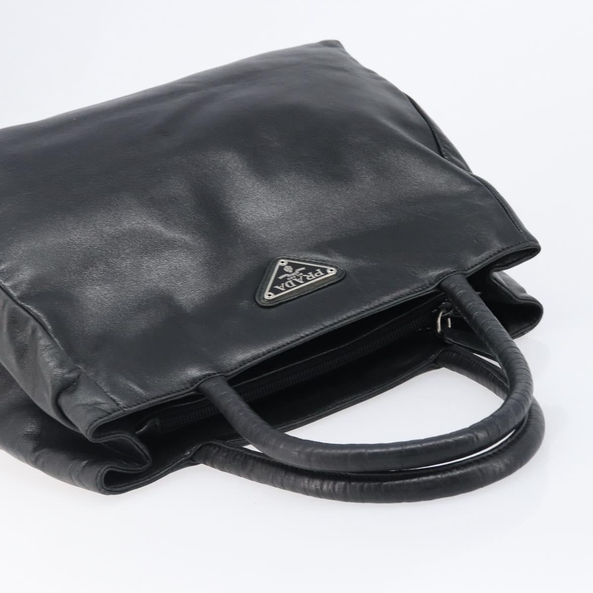 PRADA Hand Bag Leather Black Silver Auth 202075A