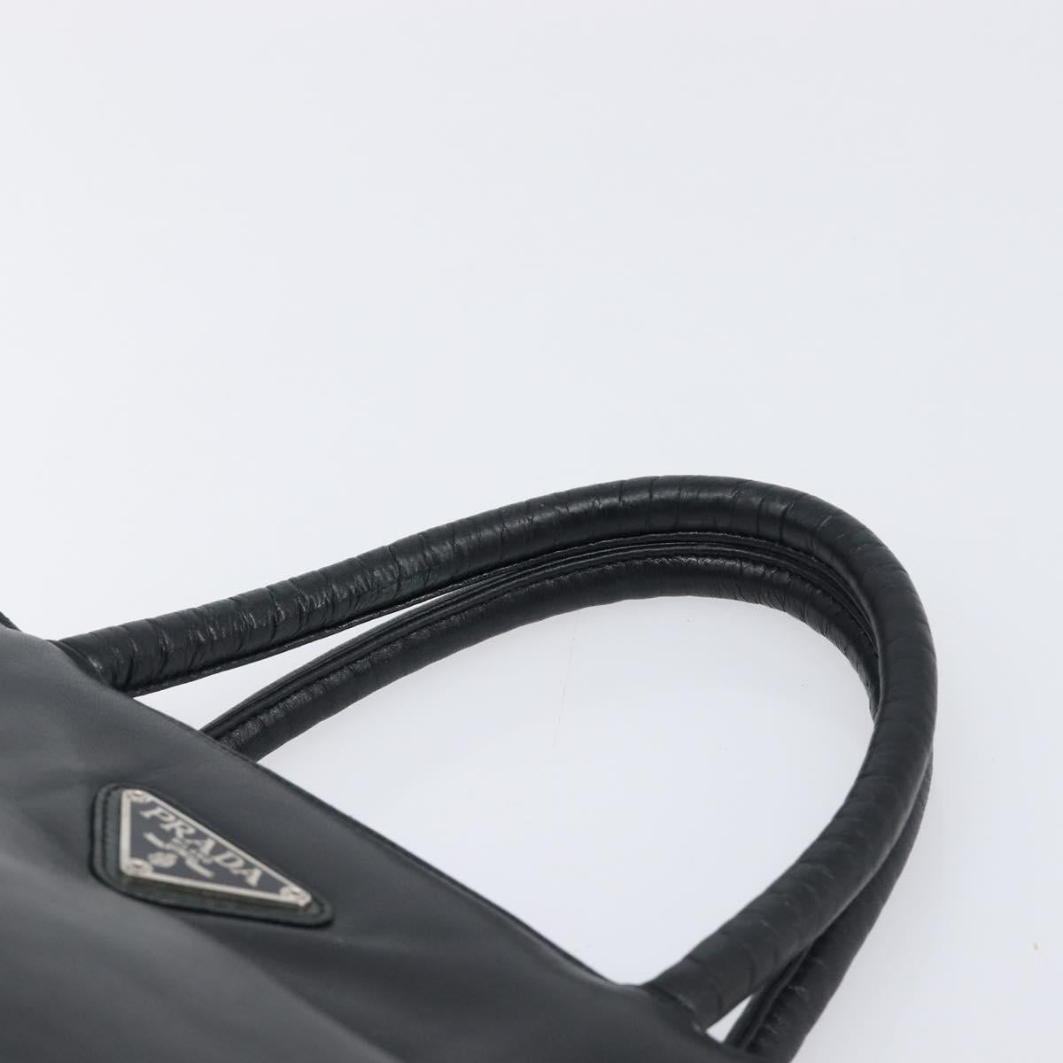 PRADA Hand Bag Leather Black Silver Auth 202075A
