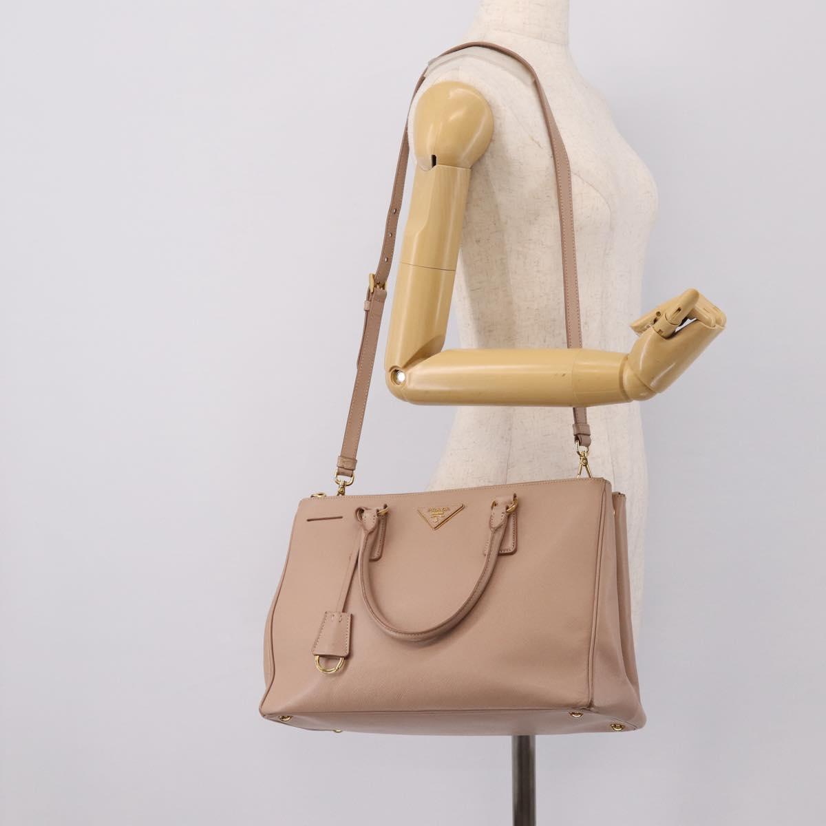 PRADA Galleria Hand Bag Saffiano 2way Pink Gold Tone Auth 202076V