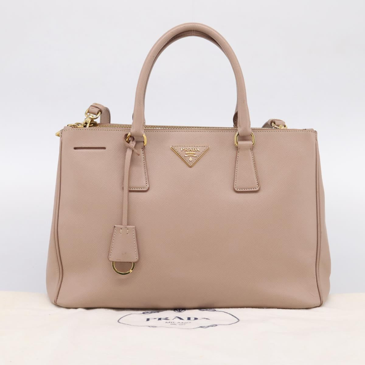 PRADA Galleria Hand Bag Saffiano 2way Pink Gold Tone Auth 202076V