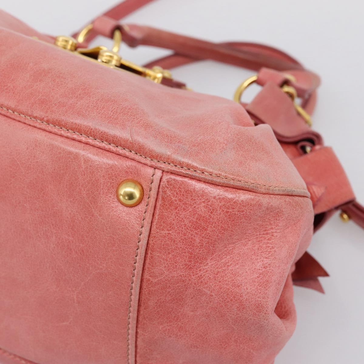 Miu Miu Vitellolux Hand Bag Leather 2way Pink Gold Tone Auth 202077V