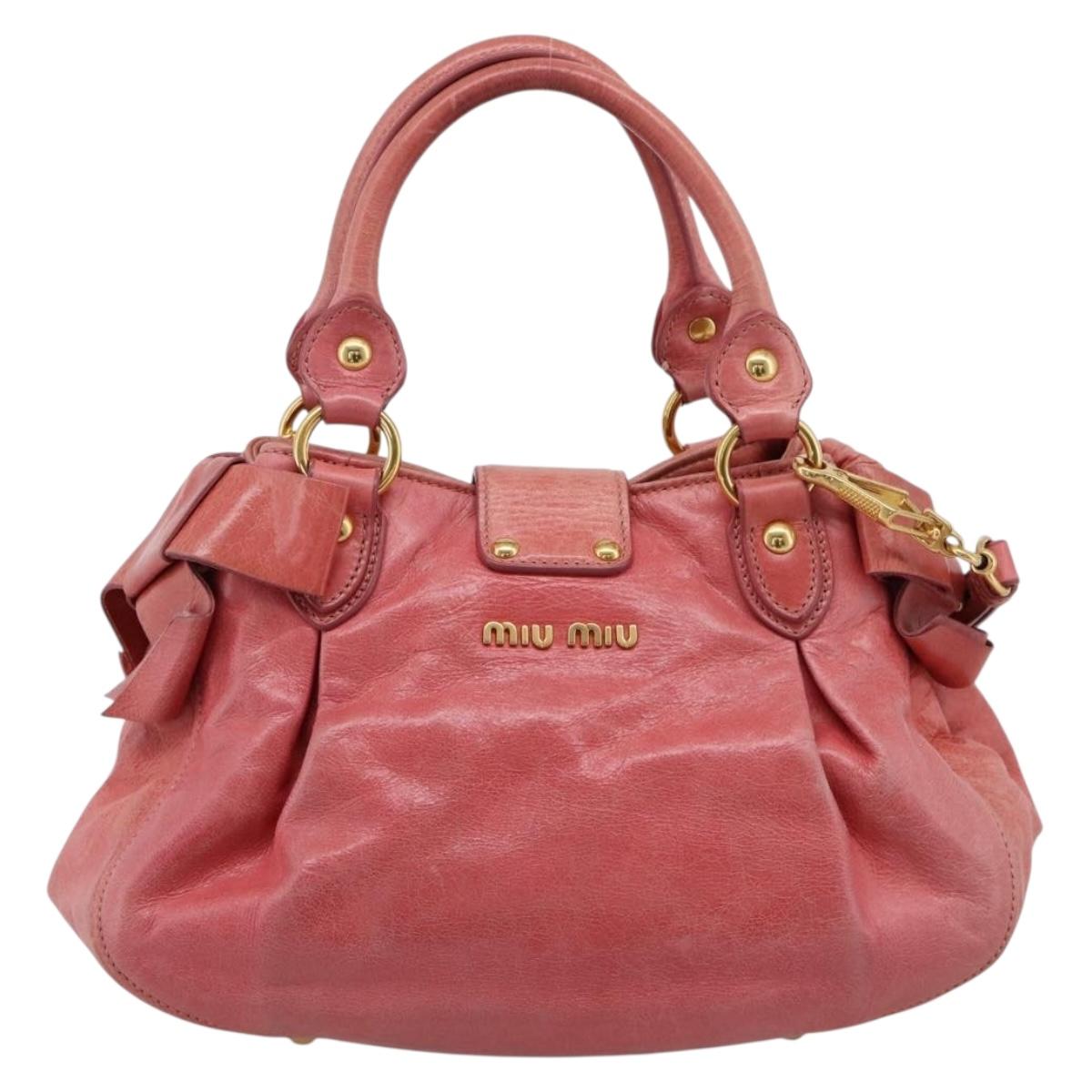 Miu Miu Vitellolux Hand Bag Leather 2way Pink Gold Tone Auth 202077V