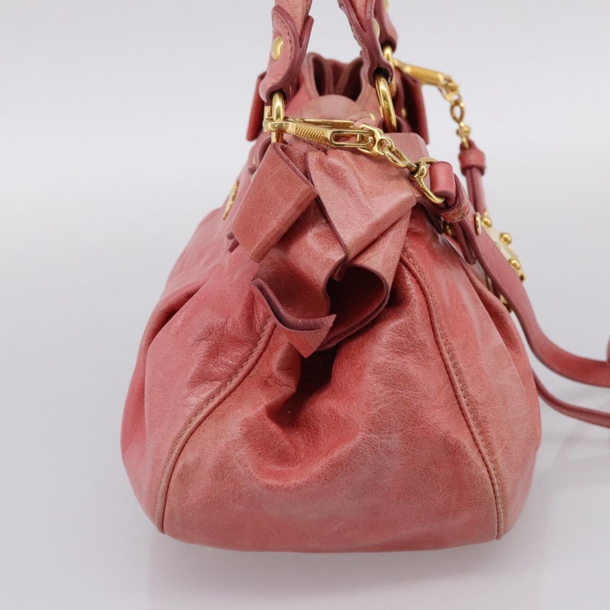 Miu Miu Vitellolux Hand Bag Leather 2way Pink Gold Tone Auth 202077V