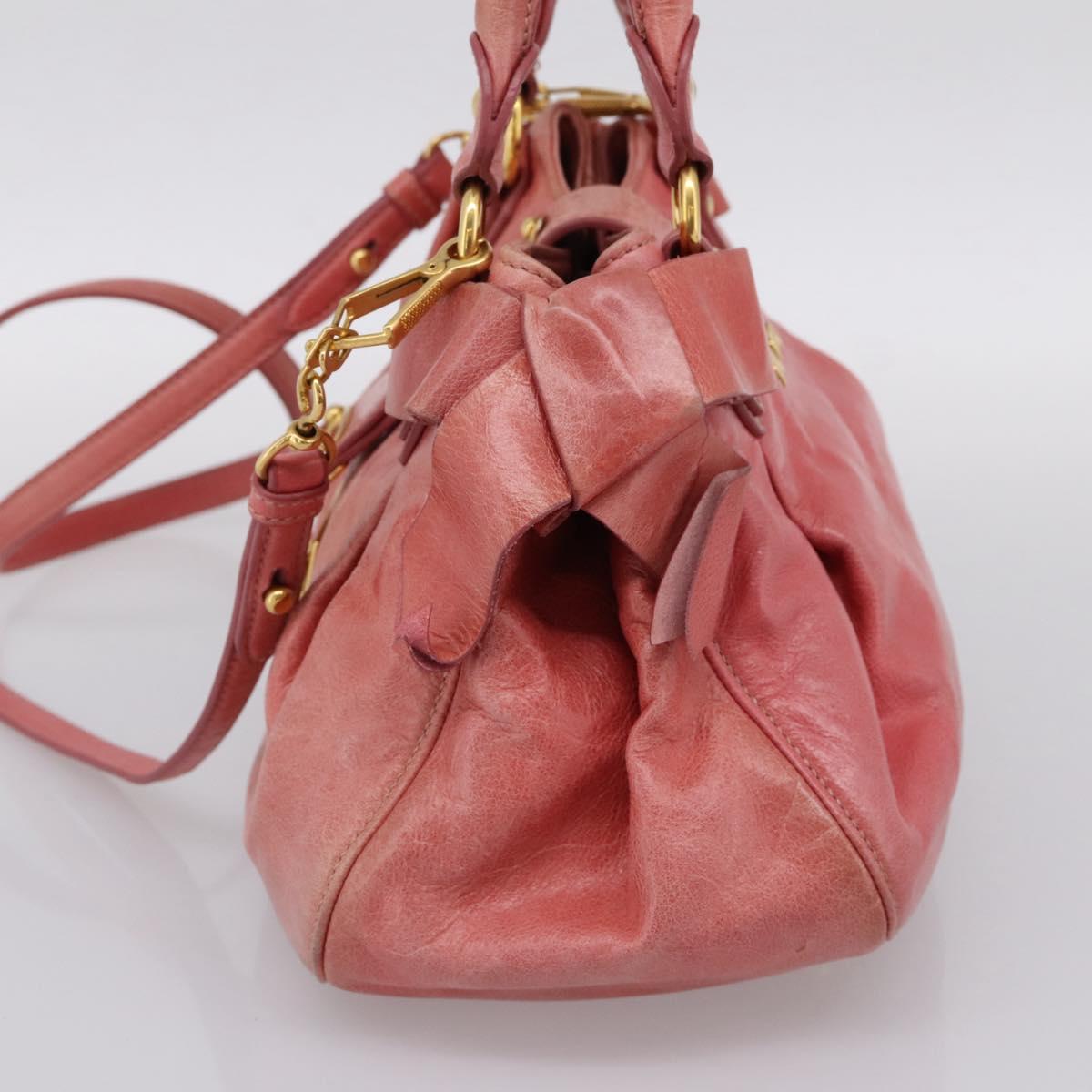 Miu Miu Vitellolux Hand Bag Leather 2way Pink Gold Tone Auth 202077V