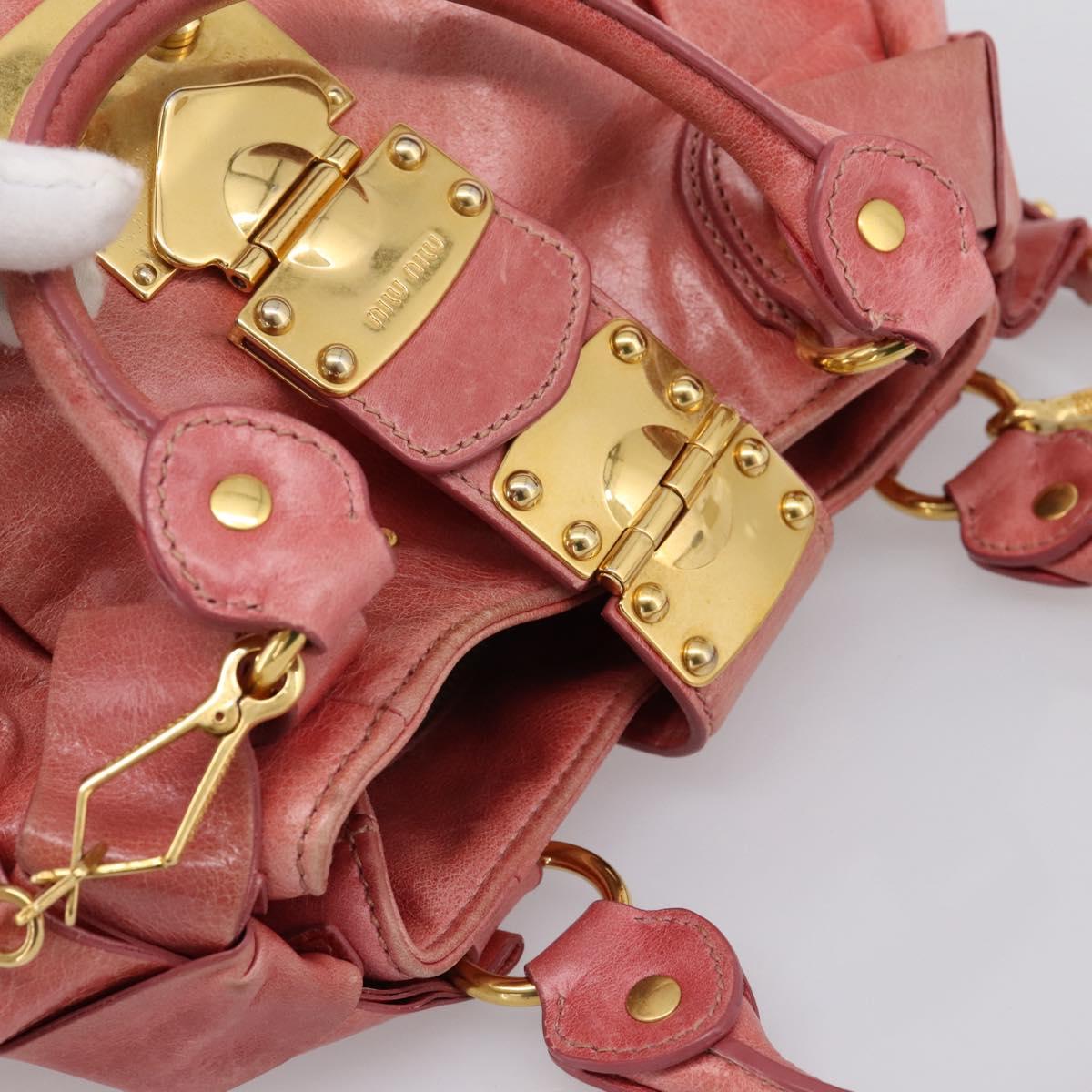 Miu Miu Vitellolux Hand Bag Leather 2way Pink Gold Tone Auth 202077V