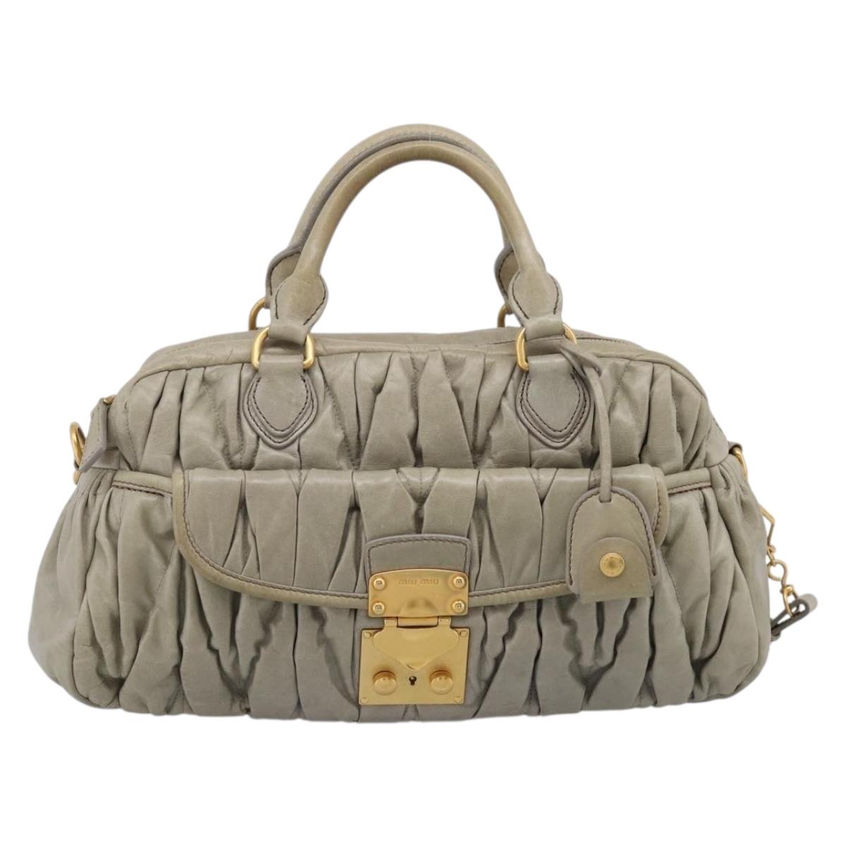 Miu Miu Vitellolux Hand Bag Leather 2way Green Gold Tone Auth 202078V