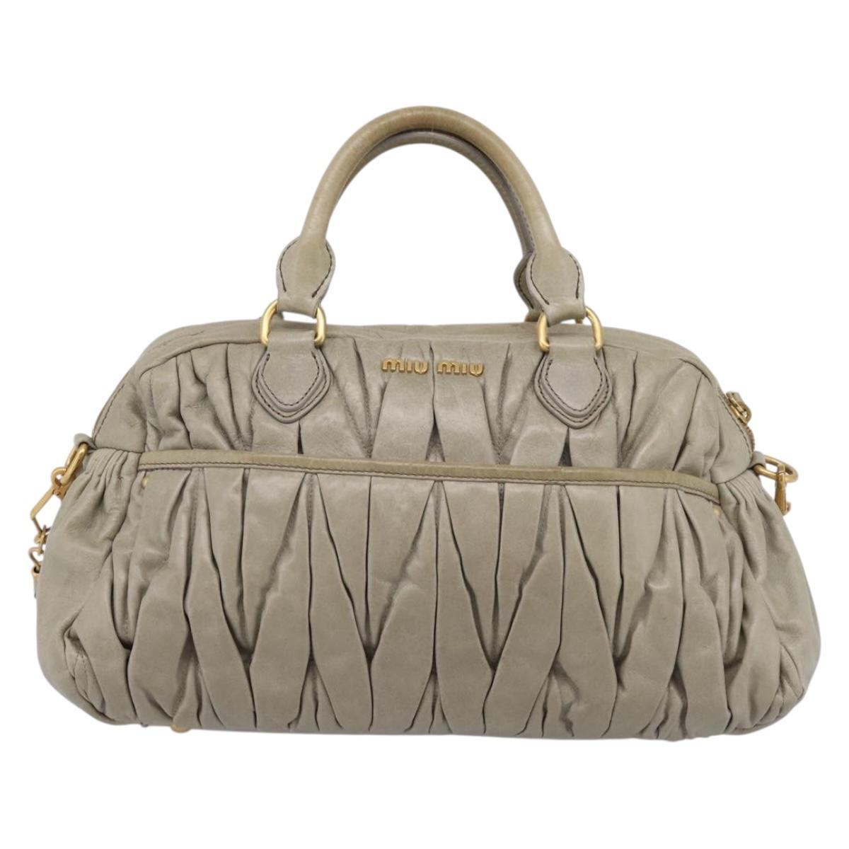 Miu Miu Vitellolux Hand Bag Leather 2way Green Gold Tone Auth 202078V