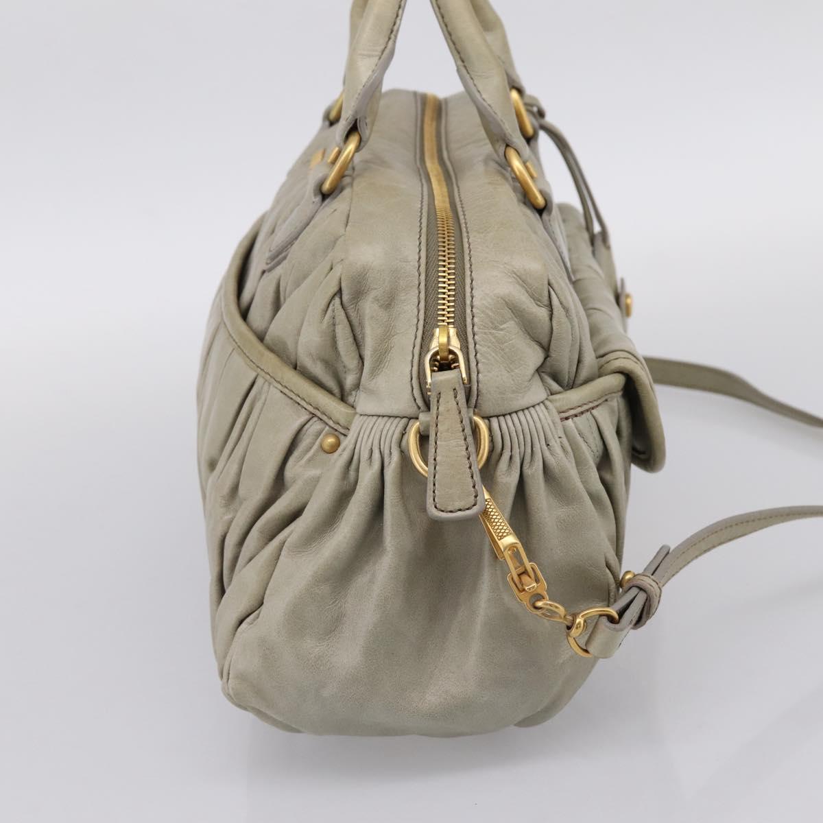 Miu Miu Vitellolux Hand Bag Leather 2way Green Gold Tone Auth 202078V