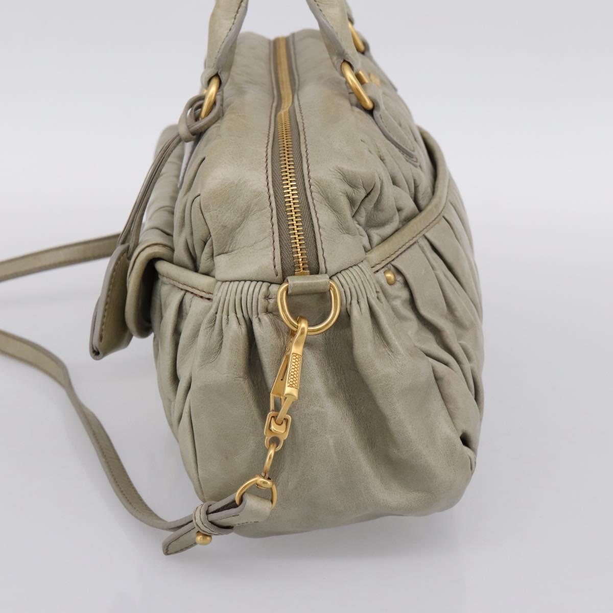 Miu Miu Vitellolux Hand Bag Leather 2way Green Gold Tone Auth 202078V