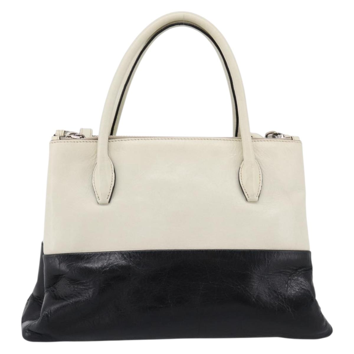 Miu Miu Vitellolux Hand Bag Leather 2way Black White Auth 202079V
