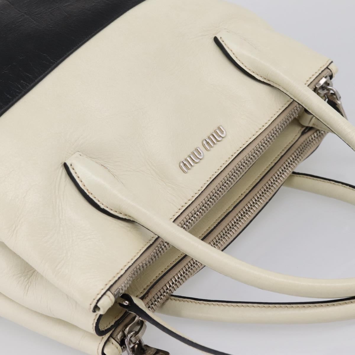 Miu Miu Vitellolux Hand Bag Leather 2way Black White Auth 202079V