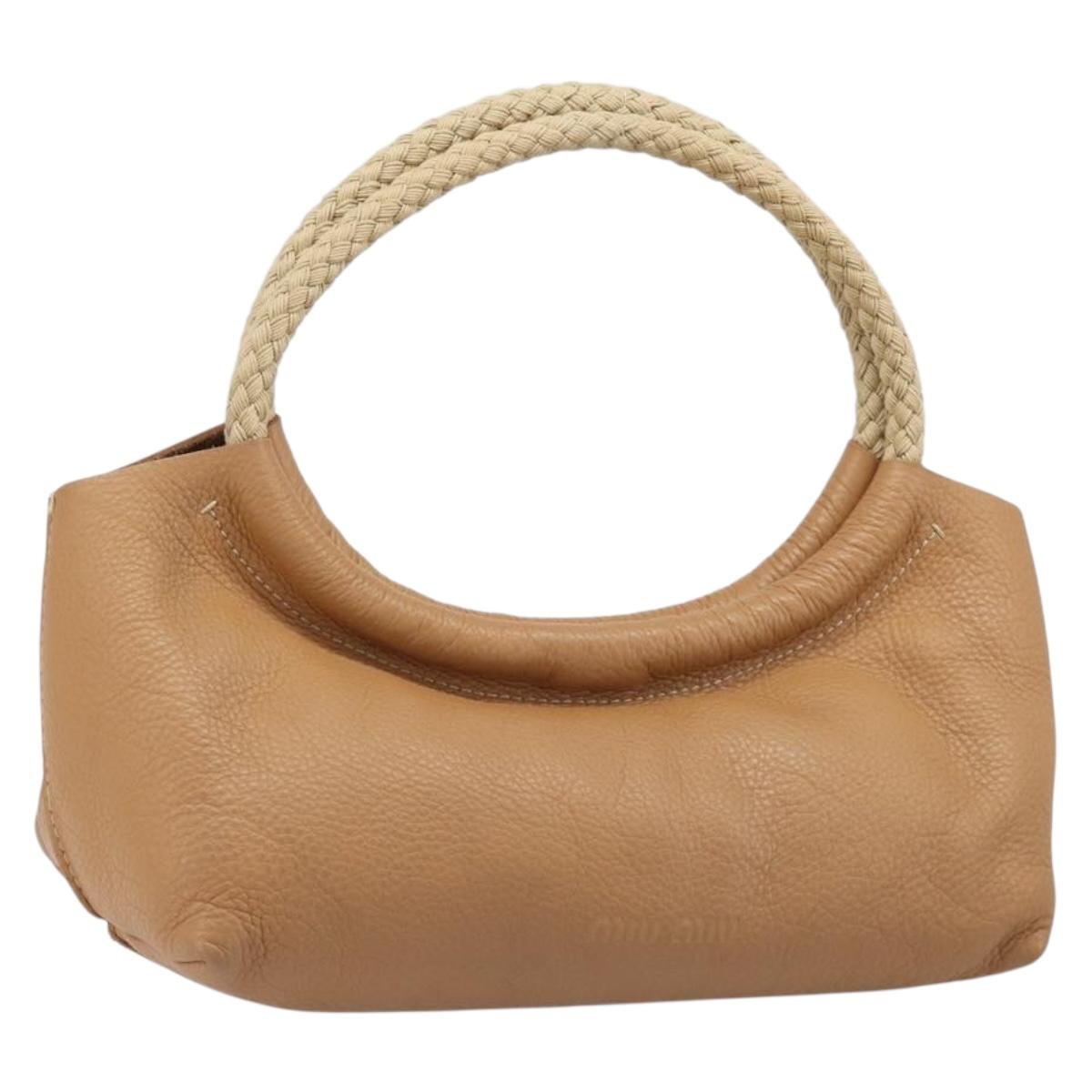 Miu Miu Tote Bag Leather Brown Beige Auth 202080V