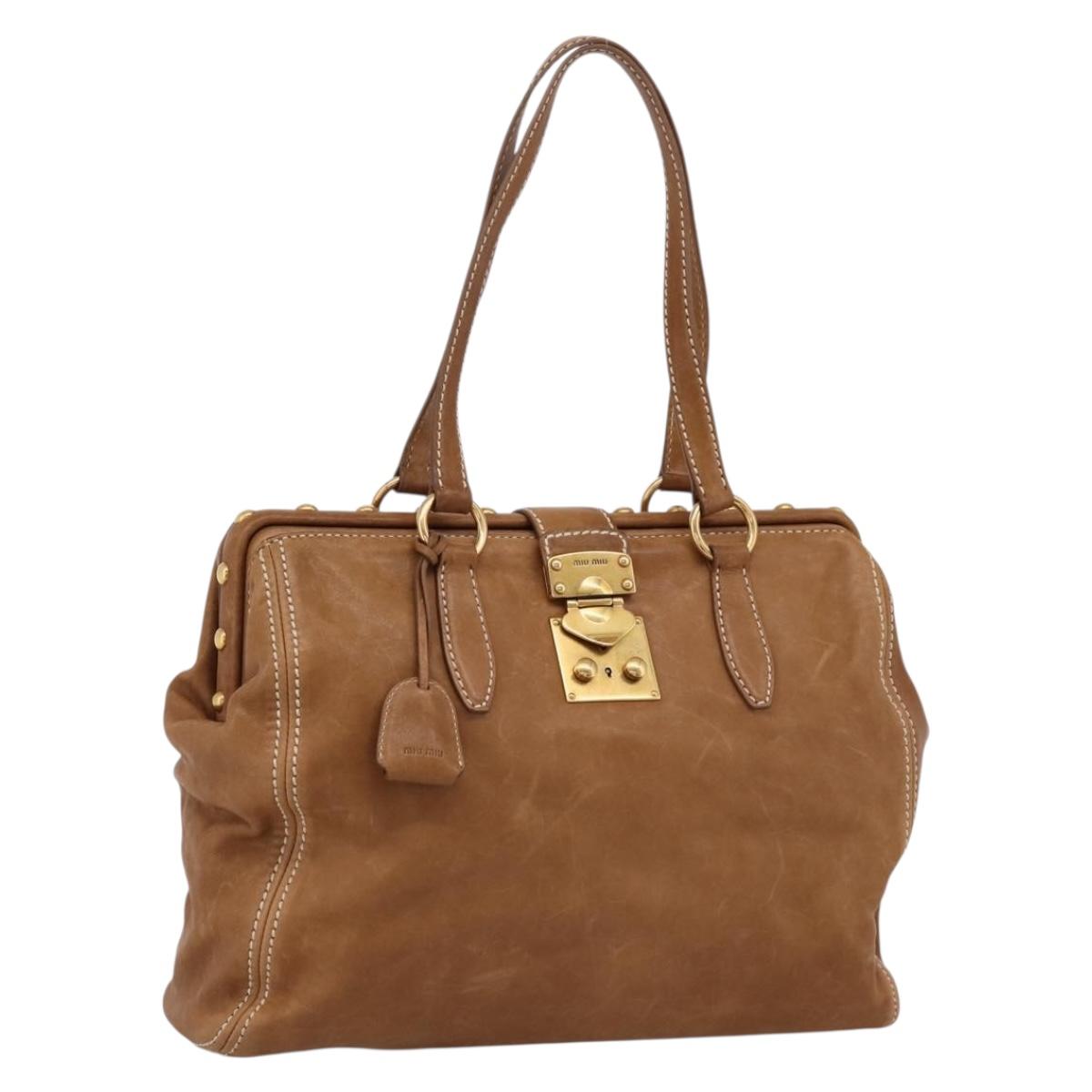 Miu Miu Vitellolux Tote Bag Leather Brown Gold Tone Auth 202081V