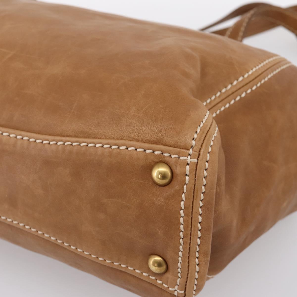 Miu Miu Vitellolux Tote Bag Leather Brown Gold Tone Auth 202081V