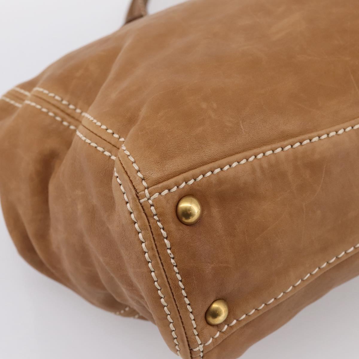 Miu Miu Vitellolux Tote Bag Leather Brown Gold Tone Auth 202081V