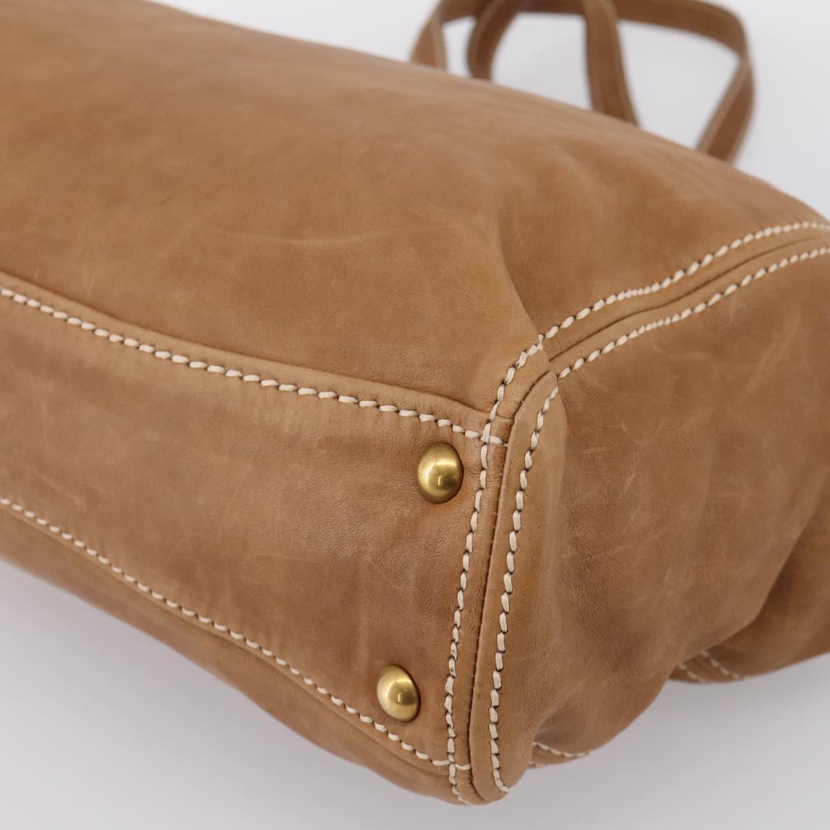 Miu Miu Vitellolux Tote Bag Leather Brown Gold Tone Auth 202081V