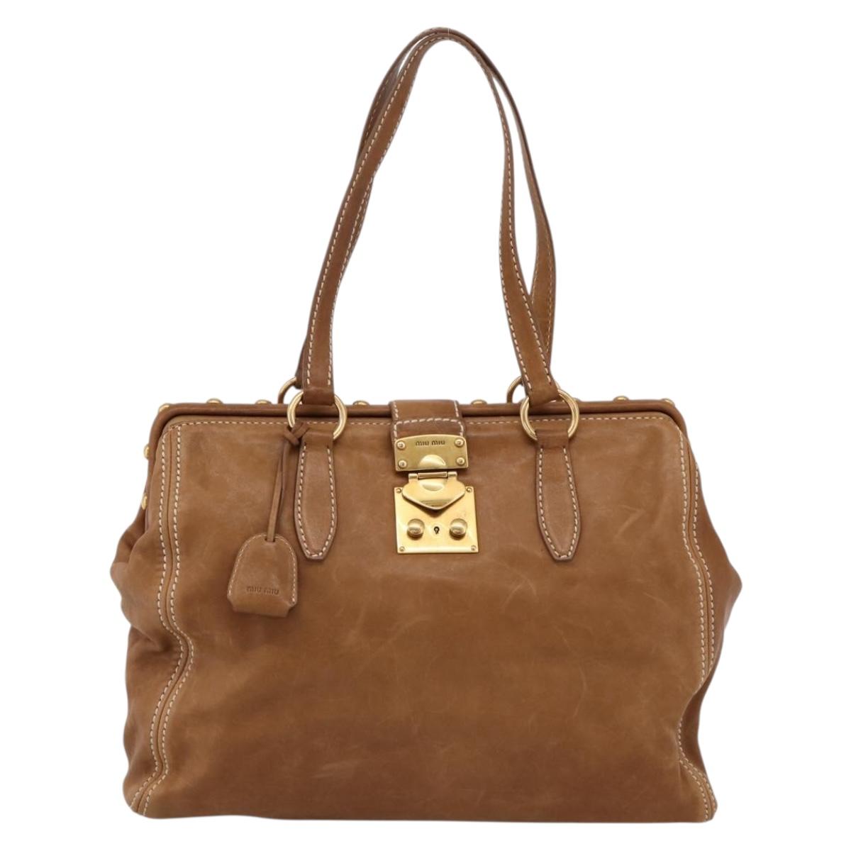 Miu Miu Vitellolux Tote Bag Leather Brown Gold Tone Auth 202081V