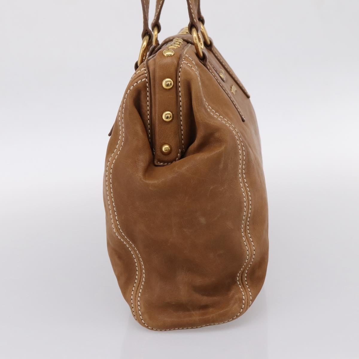 Miu Miu Vitellolux Tote Bag Leather Brown Gold Tone Auth 202081V