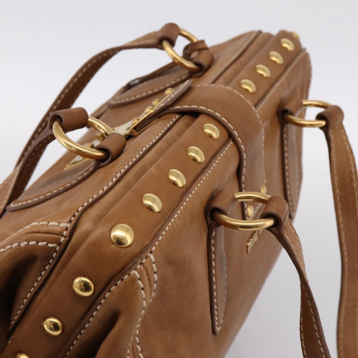 Miu Miu Vitellolux Tote Bag Leather Brown Gold Tone Auth 202081V